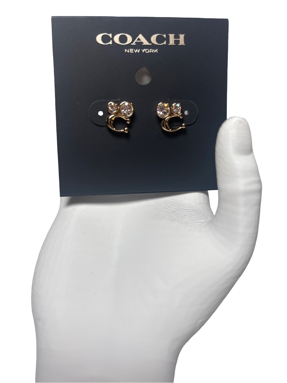 COACH Gold-Tone Crystal Print Stud Signature C Earrings comes with Dusty! NWT